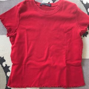 Red shirt with lettuce ends